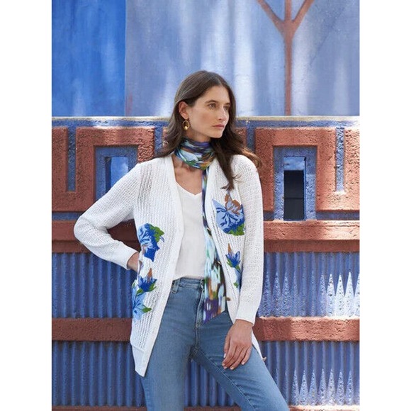 NWOT MISOOK Embroidered Pointelle Knit Boyfriend Cardigan Sweater White … - Picture 7 of 7